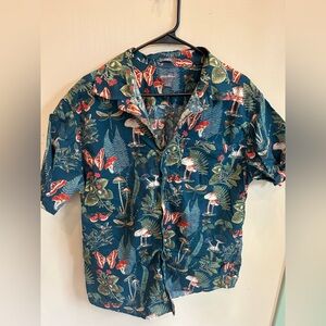 Eddie Bauer Green Tropical Print Short Sleeve Button-Down